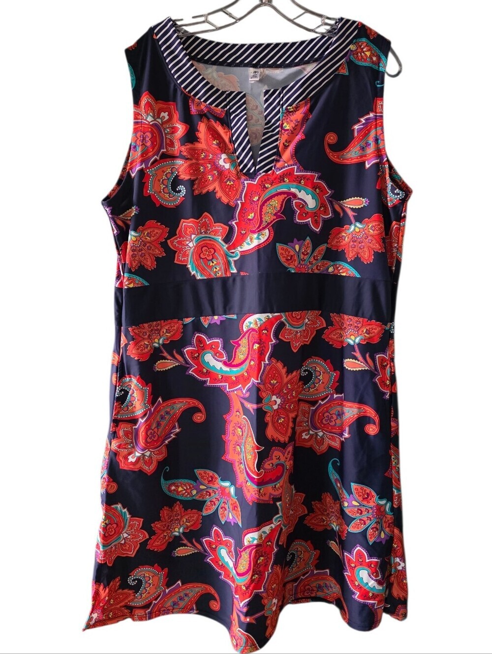 Mazu Swim Navy & Coral Paisley Sleeveless Midi Swim Cover-Up Dress Size X-Large